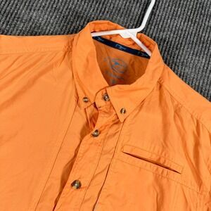 True Flies Shirt Mens Medium Orange Long Sleeve Button Down Fishing Outdoor Hike